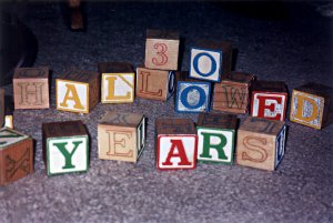 Blocks spelling '30 Hallowed Years'
