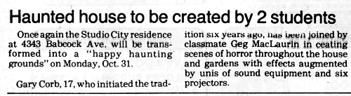 Local newspaper announcement, October 30 1977